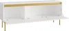 A white TV lowboard with gold accents and open doors, standing on gold legs. Náhled obrázku produktu