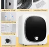 A collage of images showing different features of a mini clothes dryer, with the main product image in the center. Náhľad obrázku produktu