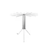 A silver folding clothes drying rack with multiple arms extended, standing on a white background. Produktbild-Vorschau