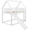 A white wooden loft bed with a house-shaped frame, a slide, and a ladder, shown against a white background. Anteprima dell’immagine prodotto