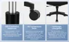 A collage of three close-up images of an office chair's components: the base, a wheel, and the base structure, with accompanying German text describing features. Produktbild-Vorschau