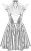 Damen Alien Kostüm Metallic Kleid Gr L Silber mit Fühler Produktbild-Vorschau 4