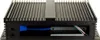 The image shows the front view of a black computer case with a large, ribbed heatsink on top. A blue cable and some wires are visible inside the open front panel. Produktbild-Vorschau