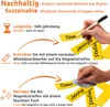 An instructional image showing how to use magnetic strips, demonstrating writing on them and cleaning them. Produktbild-Vorschau