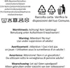 The image contains care instructions, warnings, and recycling information in multiple languages. Náhled obrázku produktu