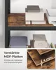 A shelf unit with boxes and a printer on it, with a close-up of the shelf material and text overlay. Produktbild-Vorschau