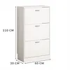 A white shoe cabinet with three doors, shown from the front with dimensions indicated. Náhľad obrázku produktu