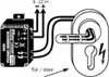 Diagram showing a high voltage generator connected to a door lock mechanism. Produktbild-Vorschau