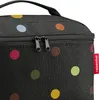 A close-up view of a black cosmetic bag with colorful polka dots and zippers. Podgląd zdjęcia produktu