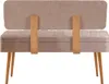 A back view of a beige upholstered bench with wooden legs and support beams. Produktbild-Vorschau