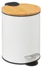 A white pedal bin with a bamboo lid and a silver pedal. Podgląd zdjęcia produktu