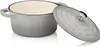 A gray and beige cast iron pot with its lid slightly ajar, presented on a white background. Anteprima dell’immagine prodotto