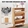 A collage showing a 'before' and 'after' of shoe organization, with the 'after' featuring a wooden shoe cabinet filled with shoes. Podgląd zdjęcia produktu