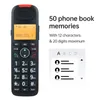 A close-up of a cordless phone with a screen displaying text and a keypad, next to marketing text and a graphic illustrating phone book entries. Náhled obrázku produktu