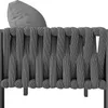 A close-up view of a gray outdoor lounge chair with a woven rope back and a gray cushion. Produktbild-Vorschau