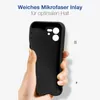 A hand holding a black phone case with text overlay. Produktbild-Vorschau