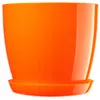 A product shot of an orange planter with a saucer. Podgląd zdjęcia produktu