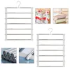 A collage of images showing multi-tier hangers for clothes and examples of their use. Produktbild-Vorschau