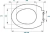 A technical drawing of a toilet seat with dimensions indicated. Produktbild-Vorschau