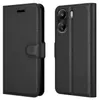 A black leather flip case for a smartphone is shown from two angles. Produktbild-Vorschau