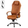 A brown leather office chair with a chrome base and wheels, shown from the front. Produktbild-Vorschau