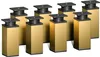 A set of eight gold-colored furniture legs with black adjustable tops, arranged in a grid formation on a white background. Produktbild-Vorschau