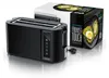 A black toaster and its packaging are displayed against a white and light gray background. Produktbild-Vorschau