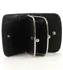 A black leather wallet is open, showing its interior compartments and coin purse. Anteprima dell’immagine prodotto