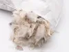 A close-up view of feathers spilling out of a white pillow. Produktbild-Vorschau