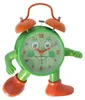 A green alarm clock with a cartoon face, arms, and legs, standing on a white background. Produktbild-Vorschau