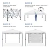 A four-panel instructional diagram showing how to assemble a pop-up tent. Produktbild-Vorschau