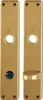 Two identical brass door handle plates are shown side-by-side against a white background. Podgląd zdjęcia produktu