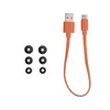 A charging cable and ear tips for headphones. Produktbild-Vorschau
