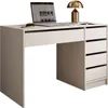 A white desk with drawers, a laptop, a lamp, and a book. Produktbild-Vorschau