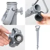 Collage of close-up shots demonstrating the features and assembly of a beach umbrella anchor. Náhled obrázku produktu