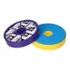 Two circular vacuum cleaner filters, one purple with a HEPA filter and the other blue and yellow. Produktbild-Vorschau