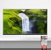A television screen displaying a waterfall scene, with overlays indicating different resolutions (4K UHD, FHD, HD). A product award badge is visible below the screen. Produktbild-Vorschau