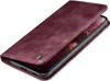 A burgundy flip case for a smartphone is shown from a diagonal angle, with the front cover partially open. Produktbild-Vorschau