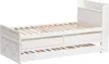 A white wooden bed frame with a pull-out trundle and two drawers, shown against a white background. Podgląd zdjęcia produktu
