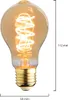 A close-up studio shot of an amber-colored LED light bulb with a spiral filament, shown with dimensions indicated. Produktbild-Vorschau