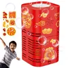 A red bubble machine decorated with Chinese New Year motifs, accompanied by a happy child and decorative stickers. Produktbild-Vorschau