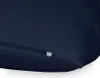 A close-up view of a dark blue pillowcase with a zipper detail. Produktbild-Vorschau
