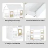 A collage of four images showcasing different features of a white bunk bed with a house-like design. Anteprima dell’immagine prodotto