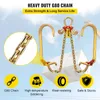 A heavy-duty G80 chain with hooks, suspended above a white object, with feature callouts at the bottom. Podgląd zdjęcia produktu