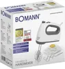 Product packaging for a Bomann hand mixer, showing the product itself and promotional information. Podgląd zdjęcia produktu