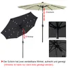 Two umbrellas, one beige and one black, are shown with diagrams and text explaining their adjustable angles. Voir les images du produit