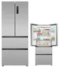 A refrigerator with its doors open, showing the interior, and a separate view of the closed refrigerator. Produktbild-Vorschau