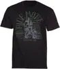 A black t-shirt with a graphic design featuring a motorcycle rider and text. Produktbild-Vorschau