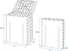 Diagrams showing the dimensions of a foldable trash can with its lid open and closed. Produktbild-Vorschau