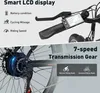 Collage of an e-bike's smart LCD display and its 7-speed transmission gear. Produktbild-Vorschau